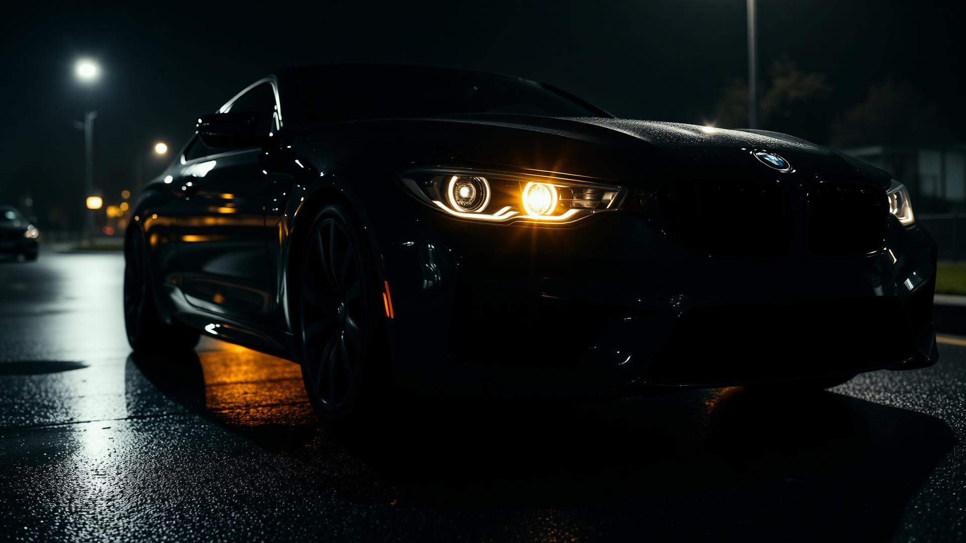 Black sports car at night